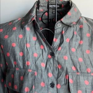 Grey and pink polka dot city shirt by Express